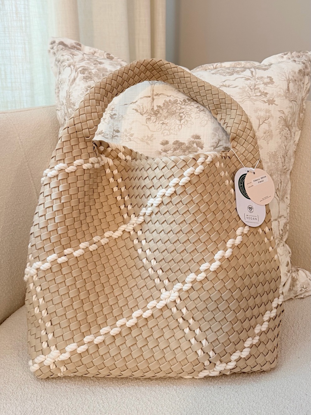 Melie Bianco Johanna Nylon Woven Shoulder Bag Almond